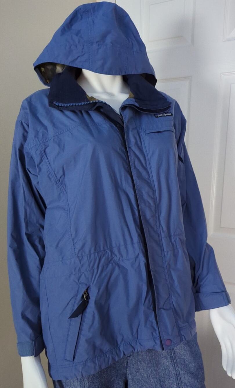 VTG Patagonia Blue Hooded Rain Windbreaker Don Thomas Sporthaus Women Size Small
